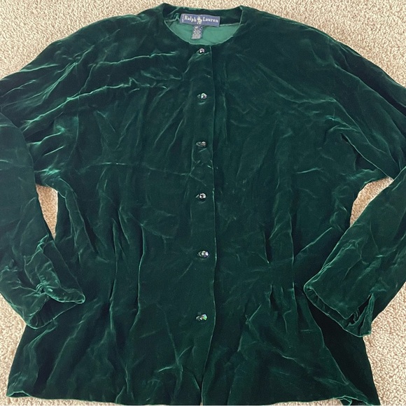 Polo Ralph Lauren Velvet Blouse Womens 12 Gothic Green Velvet Vintage USA R2 - Picture 1 of 10